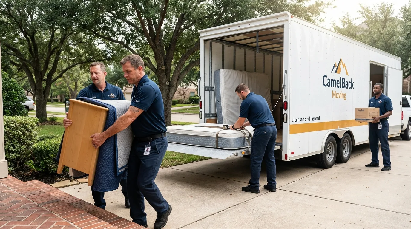 Crew loading residential truck for cross-state move from Carthage, NC