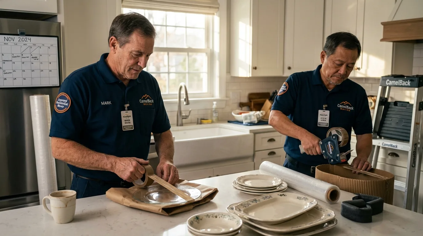Professional crew packing kitchen dishware in Carthage, NC